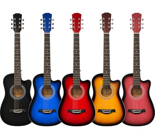 38 Inch Full Size Acoustic Guitar Classical Cutaway Design Hardwood Finish & Steel Strings with Bag (Black)