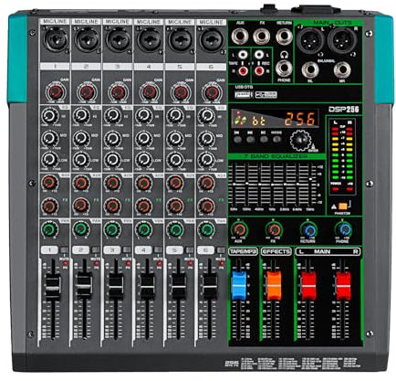 Depusheng PA6 Professional DJ Audio Mixer de 6 canales incorporada 256 tipos de efectos DPS admite 48V Potencia Phantom USB Bluetooth MP3 Recordación de computadora