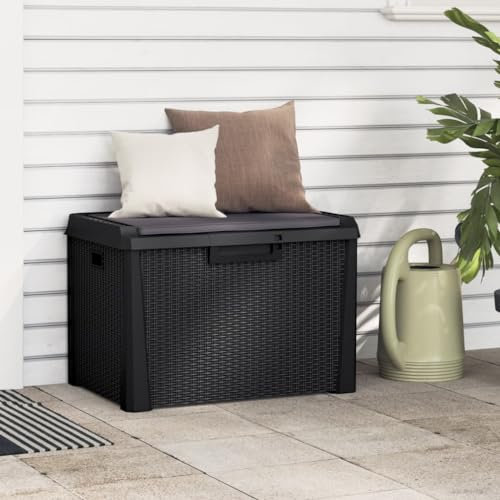 ShGaxin Boîte de rangement de jardin avec coussin siège PP anthracite 125 L, coffre à jouets, coffre de rangement chambre, meuble type coffre, coffre avec assise, meuble de rangement - 364211