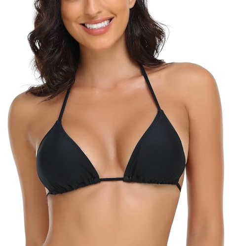 RELLECIGA Haut De Maillot De Bain Femme Bikini Classique Triangle Bikini Top Noir L