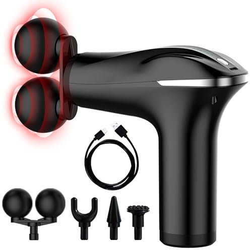 Handheld Massage Gun Deep Tissue Double Heads, Portable Muscle Percussion Massager with 6 Speeds Quiet Muscle Therapy Massager for Athletes Workout Shoulder Body Relax Pain Relief (Double Heads-Black)