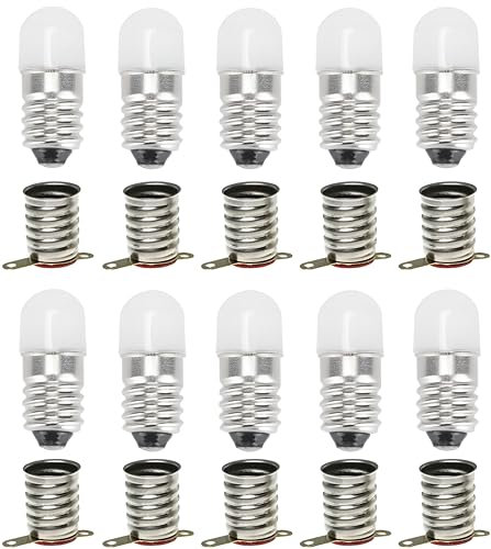 MeetUs AC/DC E10 Birnen,10 Sets 6 Volt Warmweiß Ersatzbirnen Miniatur Schraub LED Lampen Licht lampen 0.5W 60LM,Including 10 Pcs E10 Basis (Warmweiß（3000k）, 6V)