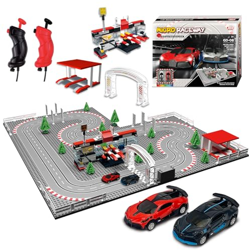 AGM MASETCH Building Block Slot Car Track Set - Slot Cars, Race Tracks & Accessories Electric Race Car Track, Dual Electric Race Track, Fully Compatible with all Brands of Building Blocks.
