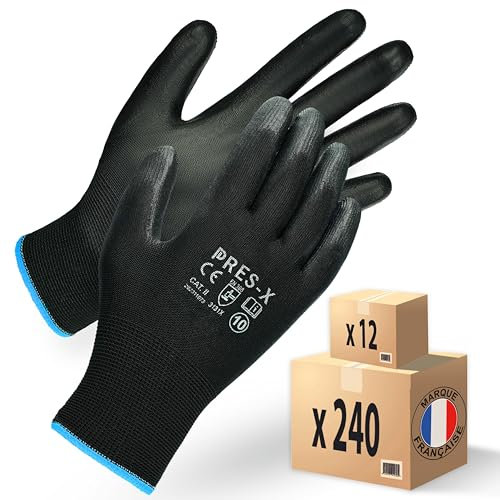 MK-Glove Gant de Travail Homme en Polyuréthane (36 Paires) - Gants Mecanique & Bricolage - Ajustés Respirant Gant - Gants Manutention pour des Tâches Précises - Noir - Taille 7 - XS