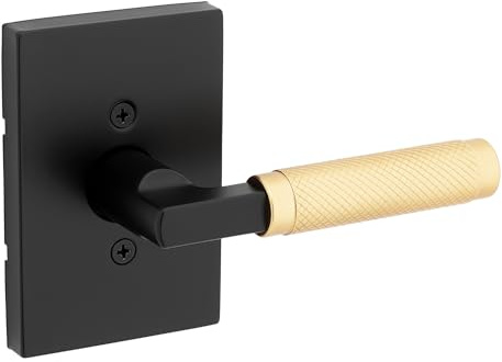 Kwikset Prava Dummy Door Handle, Single Sided Lever for Closets, French Double Doors, and Pantry, Matte Black and Satin Brass, Non-Turning Reversible Interior Push/Pull Lever, with Microban Protection