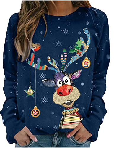 Pull Noël Grinch Costume Femme Manches Longues Col Rond Rigolo Christmas Drole Sweatshirt De Noël Grande Taille