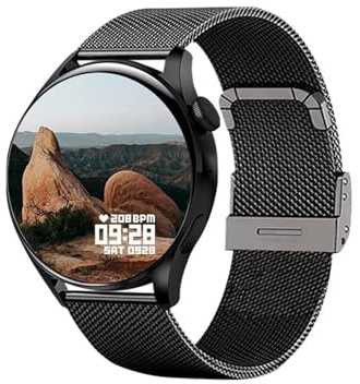 ZUC Smart Watch Bluetooth samtalsinformation påminnelse steg kalorier spårning pulsövervakning rund smart klocka(BlackMLBK)