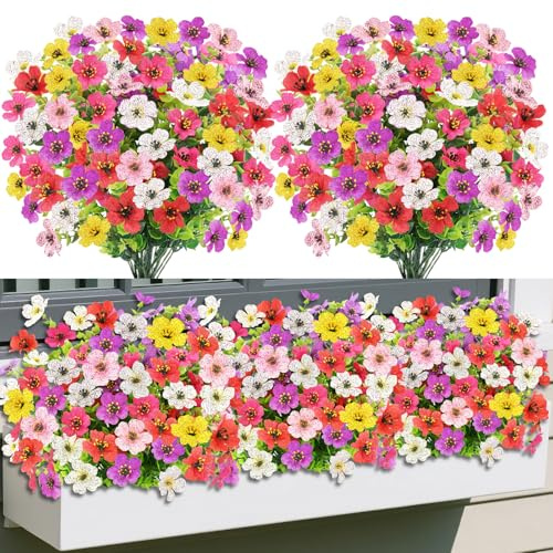Epaing Fiori Finti da Esterno, 6 Fasci 6 Colori Piante da Vaso Finte da Esterno, UV-Resistenti Pianta Finta, Fiori Artificiali Che Sembrano Vere per Balcone Decorazioni