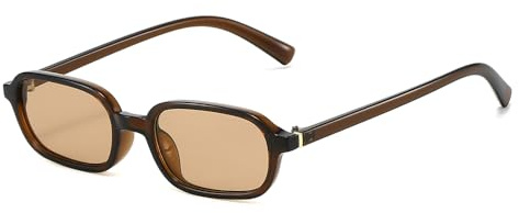 YAMEIZE Retro Small Rectangle Sunglasses for Women Men 90s Vintage Narrow Rectangular Sunglasses (Brown Champagne)