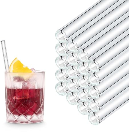 Halm glassugrör – 127 x 15 cm korta tiorst släckare återanvändbara sugrör + plastfri rengöringsborste – diskmaskinssäker – miljövänlig – perfekt för fester, glas, cocktails