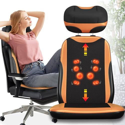 Generico Sedile Massaggiante Massaggiatore SchienaShiatsu con Calore Integrato Telecomando App Smartphone Dimensioni 46x46x76cm Design Nero Dorato Uso Casa Ufficio