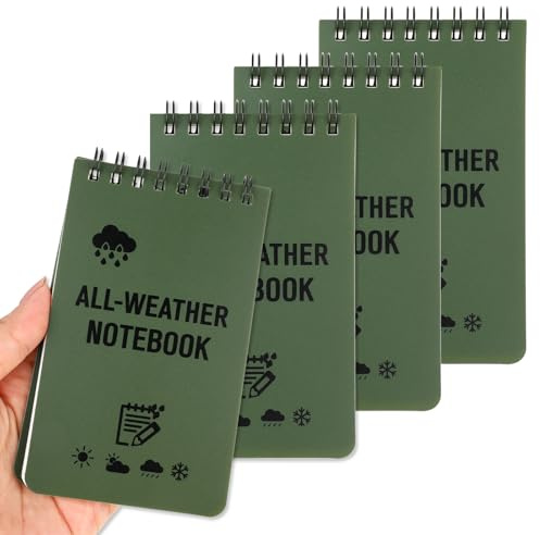 4 Pack Mini Waterproof Notebook, A7 Pocket Notepad All Weather Waterproof Notepad with Top Spiral All Weather Memo Pads for Office Outdoor Activity Recording