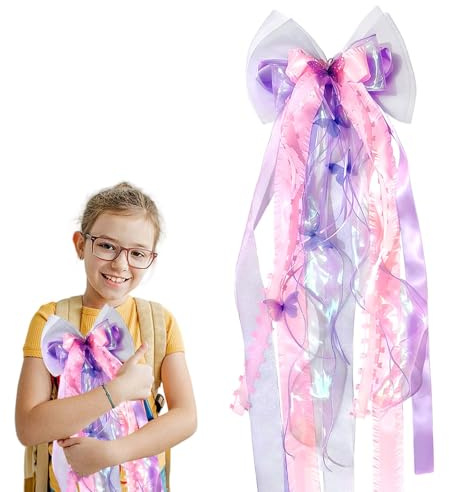 KLINNA Bolsas de azúcar con lazo XXL, elegante lazo para bolsas escolares para niños y niñas, listo para decoración de 60 x 20 cm, lazo de regalo grande de tela (rosa)
