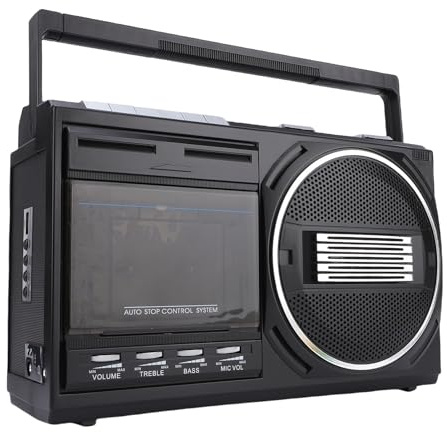 Lazmin112 Reproductor de casetes, Boombox portátil, Radio Am FM SW, Bluetooth 5.3, Reproductor/Grabador de Cassette, conversión de casetes a USB, Conector para Auriculares, Mic (EU Enchufe 220V)