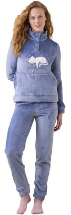 Noidinotte - Pigiama Invernale Donna in Coral Articolo Cat - M Azzurro