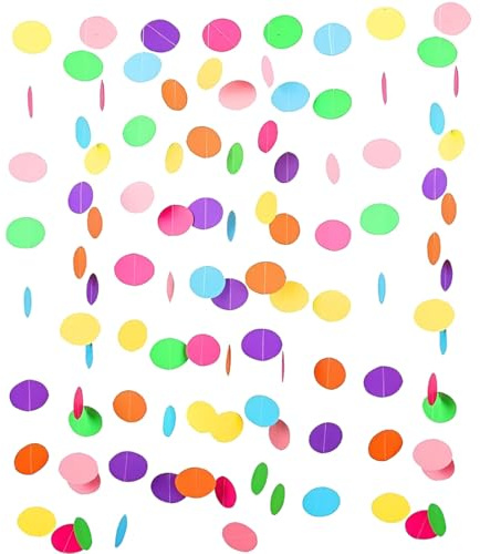 5 Bänder, Insgesamt 20 Meter Runde Papier Girlande Bunt Deko, Kindergeburtstag Deko, Geburtstagsdeko, Kreis Punkte Hängend Regenbogengirlande, Girlande Geburtstag, Dekorationen für Geburtstag