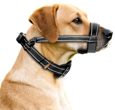 MOTIBACK Dog Anti-Pull Headcollar Muzzle, Gentle Leader Anti-Escape Collar, Helps Improve Walks,with Adjustable Mouth and Neck Straps Comfort Walking - Large, Black