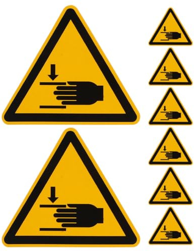 Amosfun Lot de 8 Autocollants de Sécurité Adhésifs 100 Mm « Attention Pincement des Mains » pour Machines, Étiquettes D’avertissement Industrielles Résistantes, Accessoires Signalisation
