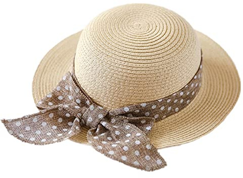 Connectyle Kids Lovely Summer Straw Hat Bowknot Beach Sun Protection Hats for Girls Beige 4-7 Years