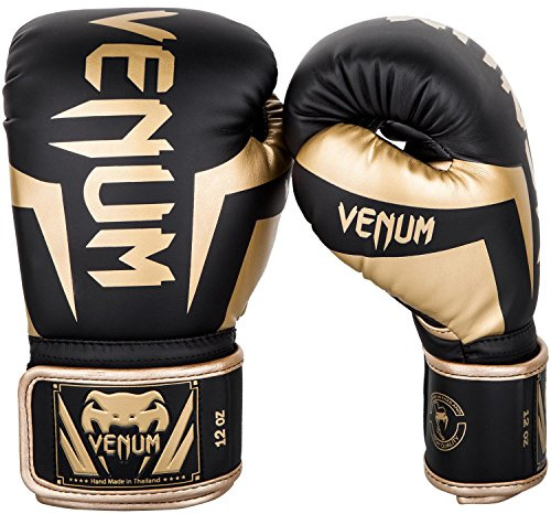 Venum Elite Guanti da Boxe, Unisex - Adulto, Nero/Oro, 12 oz