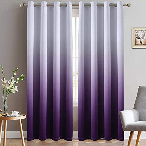 Yakamok Rideaux occultants à Couleur dégradée – Rideaux de fenêtre occultants à Isolation Thermique avec œillets pour Salon/Chambre à Coucher (Violet, 2 Panneaux, 132 x 213 cm)