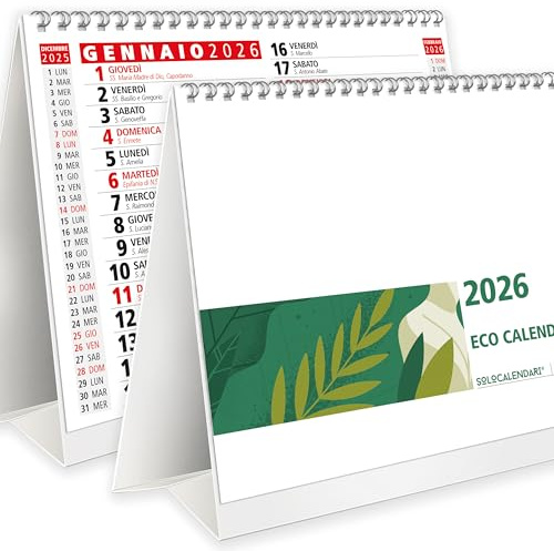 Calendario da Tavolo 2026 con Feste Settimane Lune e Santi con Numeri Grandi - Perfetto per casa e ufficio - Calendario ECOLOGICO Certificato FSC® Mix Credit - 1 PZ