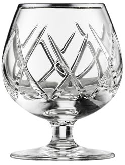 Arnstadtkristall ARNSTADT KRISTALL London - Bicchiere da Cognac in Vetro soffiato, Lavorato a Mano, 10,5 cm, con Bordo in Platino