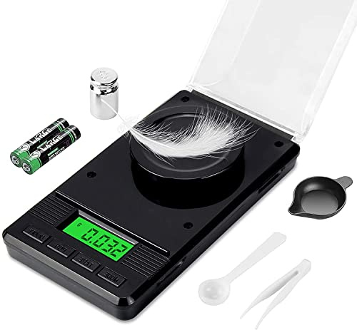 0,001 g x 50 g digital milligram fickvåg, elektronisk vägningsvåg för smycken myntladdning och kök, 6 lägen mini gramvåg med kalibrerad viktpincett och vägningspanna