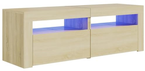 vidaXL TV Schrank mit LED-Leuchten Lowboard Fernsehschrank Fernsehtisch Sideboard HiFi-Schrank TV Möbel Tisch Board Sonoma-Eiche 120x35x40cm