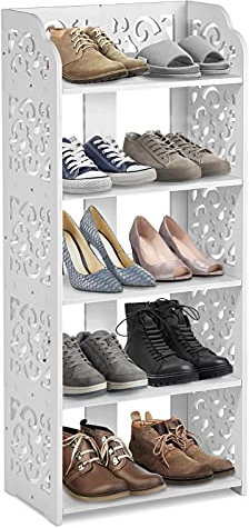 5 Lagiger Schuhregal, Weißes Schuhregal mit geschnitztem Hohler Schuhschrank Multifunktionales Haushaltsschuhregal Platz Sparen, Für Wohnzimmer Badezimmer Veranda Eingang