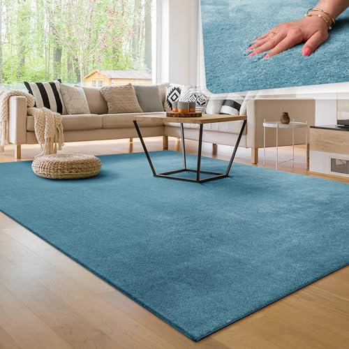 Paco Home Moderner Kuscheliger Wohnzimmer Teppich Kurzflor waschbar flauschig Weich Einfarbig Felloptik zeitlos stilvoll rutschfest pflegeleicht, Grösse:80x150 cm, Farbe:Türkis