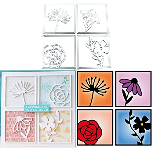 FAWENUCY Scrapbooking Die-Cuts, Strips Frame Metal Cutting Dies for Card Making, Paper Craft Punch Template, Background Embossing Stencils, DIY Album Décor (Square Flowers)