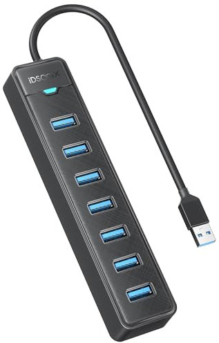 iDsonix 7-Port USB Hub 3.0 – USB-Splitter 5 Gbit/s Multiport-Adapter, USB-Hub-Extender für PC, Laptop, Flash-Laufwerk, Mobile Festplatte, Windows/XPS