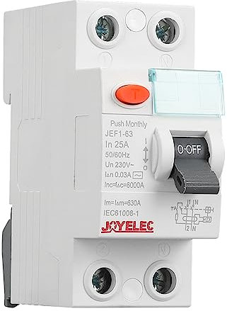 JOYELEC Interruttore Magnetotermico Differenziale,Protezione di perdita di circuito, protezione di cortocircuito,protezione da sovraccarico,1P+N,6kA,Idn=0.03A, In=25A,AC230V