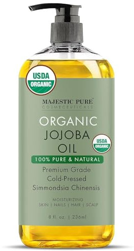 MAJESTIC PURE Olio di jojoba biologico USDA | 100% puro olio di jojoba biologico per pelle, capelli, cuoio capelluto, unghie, viso, spremuto a freddo e senza esano, olio per capelli e corpo | 230 ml