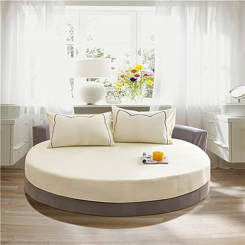 FANSU Runde Spannbettlaken, Weiche Baumwolle Spannbetttuch Atmungsaktiv Boxspringbett Einfarbig Matratzenschoner für Hotel Wasserbett Matratze (180x180+25cm,Beige)