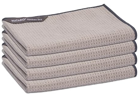 NATARO® 4 Stück Kitchen Dry Geschirrtücher – Premium Microfaser Abtrockentuch, streifenfreie und fusselfreie Waffeltücher für Ihre Küche, hellgrau, 70x45 cm