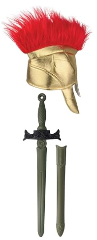 Lizzy Roman Centurion Helmet & Sword Costume Set for Kids Medium | Roman Soldier Fancy Dress Accessory with Red Crest Helmet & Sword for World Book Day Halloween School Plays & Historical Role Play
