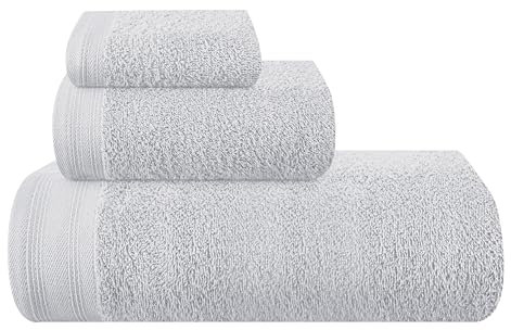 MALLONI HOME Ultra Soft 3er-Pack Baumwoll-Handtuch-Set, enthält a übergroße Badetücher 70 x 140 cm, a Handtücher 40 x 60 cm und a Waschbetten 30 x 30 cm, hellgrau