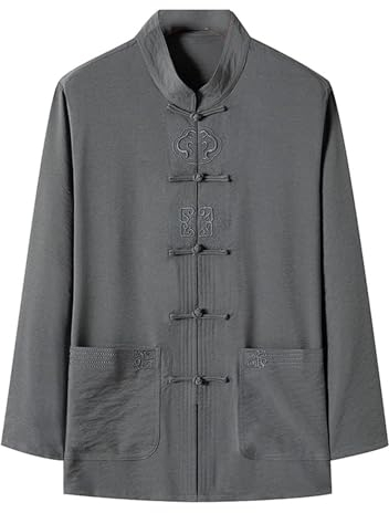PTATT Chinesische traditionelle Herrenkunst Kung Fu Jacke Tang Anzug Tai Chi Uniformen (M-3xl, Blau, Grün, Grau) Dark gray-L
