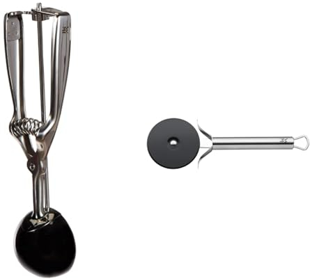 WMF Gourmet Eisportionierer Edelstahl 21 x 5,5 cm, Eiskugelportionierer & Profi Plus Pizzaschneider 19,8 cm, Teigrad beschichtet, Pizzaroller, Pizza Cutter