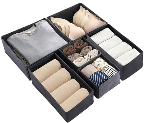 ASelected 6 Pcs Drawer Organisers Grey Wardrobe Storage Organiser Foldable Storage Box For Bras Socks Underwear Ties Scarves Cosmetics