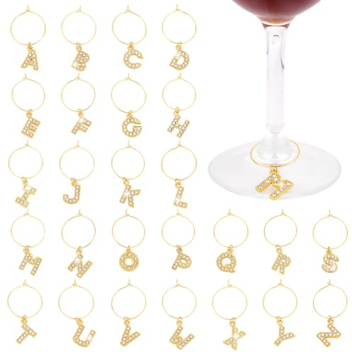 PH PandaHall 26 st guld bling bokstäver vinglas berlocker för glasögon diamant vinglas berlocker markörer taggar metall bokstäver glasberlocker för cocktail champagne familjesammankomst fest gåva