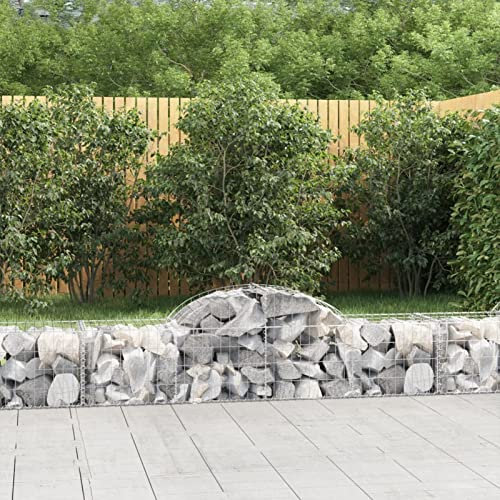 Iiaky Arched Gabion Baskets 14 pcs 200x50x40/60 cm Galvanised Iron,Gabion Wall Mesh Wire Stone Basket Galvanised Iron Stone Basket Outdoor Spiral Planter Retaining Wall