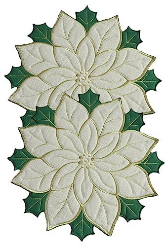 Garneck Lot De 2 Sets De Table Décoratifs De Noël Élégants Motif Houx Et Fruits Rouges Isolation Thermique