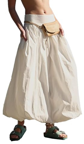 DeFeLa Gonna Lunga Lunga a Palloncino Y2k Estiva da Donna con Volant gonfio e Vita Alta, Gonna a Trapezio(Beige A,Medium)