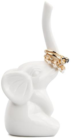 Ehuihuan Support de Bague Élégant en Céramique Figurine Éléphant en Porcelaine pour Rangement de Bijoux
