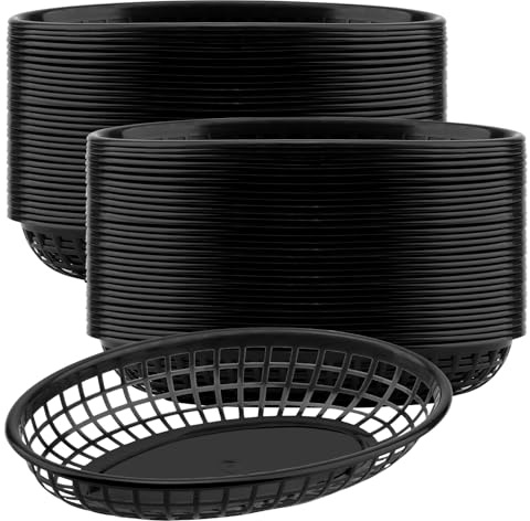 KEILEOHO 60 stycken plastsnabbmatkorg, 24 x 15,5 x 4,7 cm ovala korgar plast svarta serveringskorgar för servering