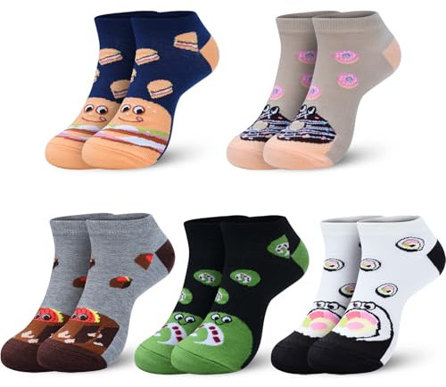 Sporzin Chaussettes Femme 35 38 Chaussettes Femme 39 42, 5 Paires de Chaussette Femmes Fantaisie avec Motif de Hamburger, Donut, Gâteau, Chaussette de Noël