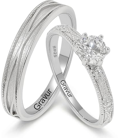 Meissa Anillos Promesa Alianzas de Plata Pareja Solitario Plata de ley 925 Mujer Ajustable Anillo de Compromiso Boda para Pareja Novios Regalo de San Valentín Aniversario